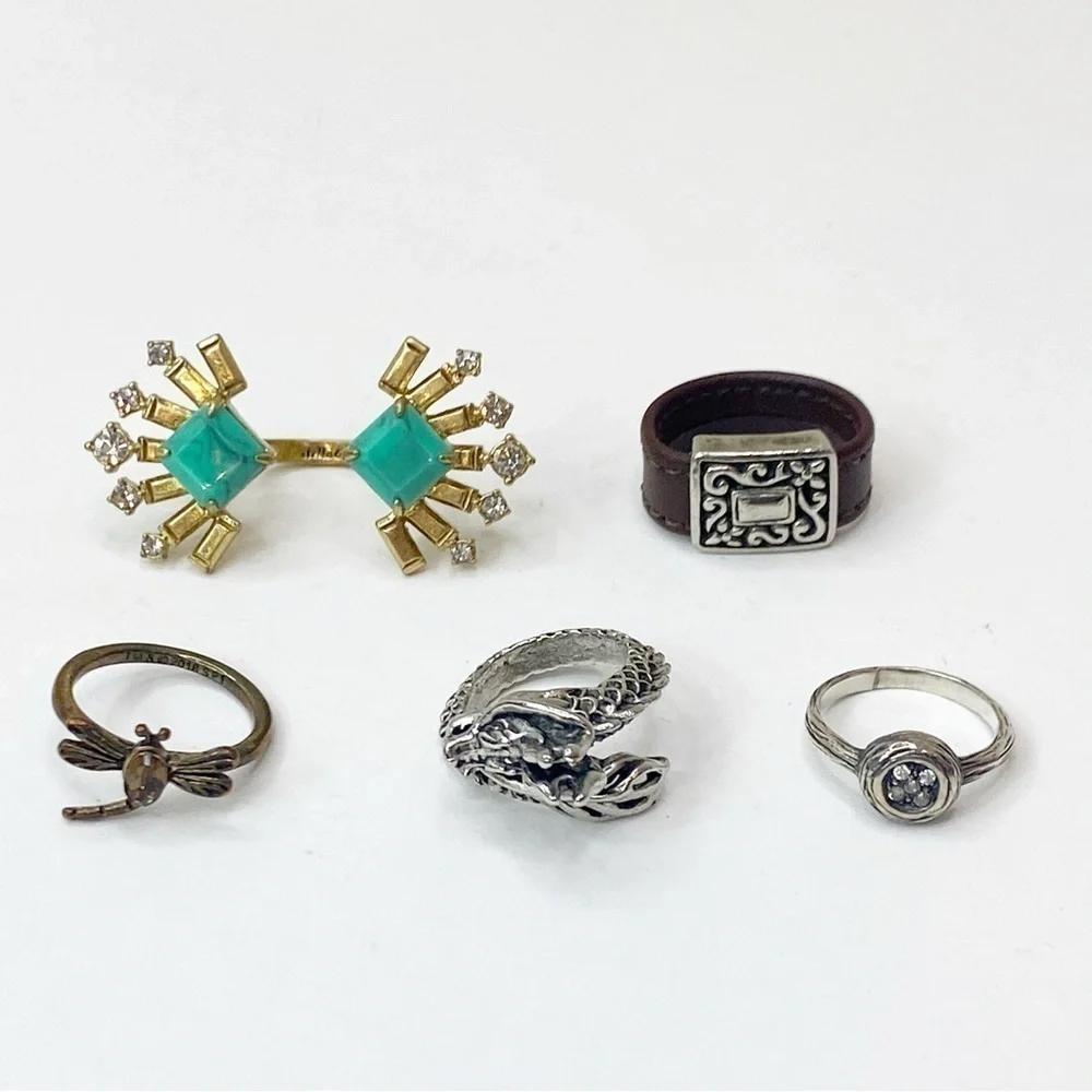 Lot of 5 Fashion Silver & Costume Rings Dragon, Dragonfly, Lia Sophia